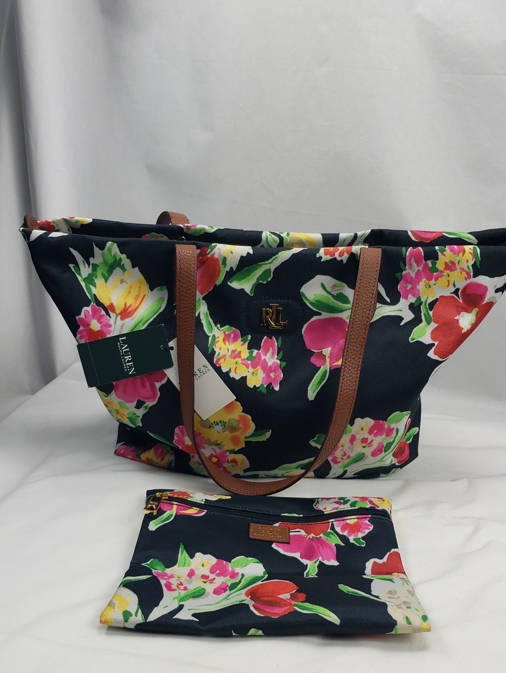 Ralph Lauren Large Floral Tote with Detatchable Pouch NWT